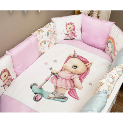 Комплект для овальной и круглой кроватки 6пр Единорожка Lappetti 6102